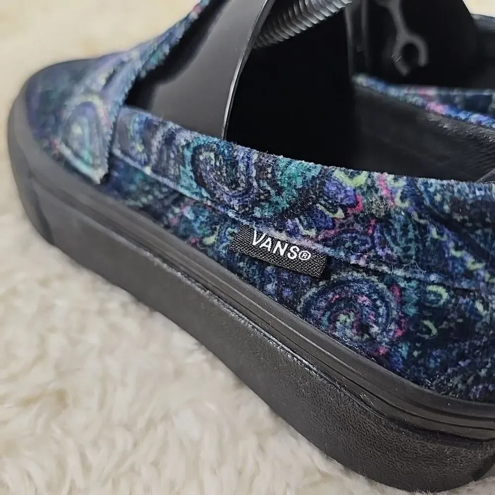 VANS Style 53 Velvet Paisley Men 4 Woman 5.5 Dark Blue Green Loafers Comfort Art